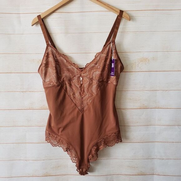 HeyShape Half Laced Thong Stretchy Shapewear Slimming Bodysuit Brown Tan 3XL - Picture 1 of 9